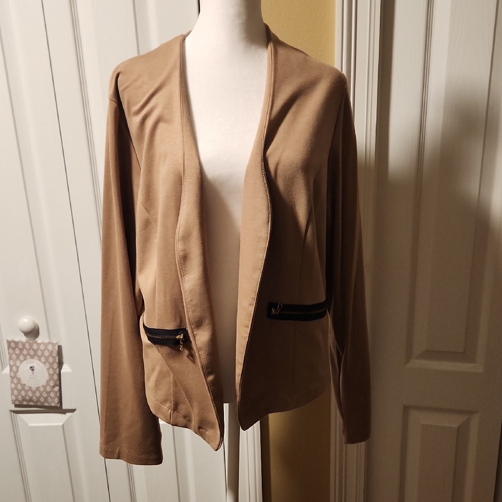 Ashley Stewart Tan Blazer with Zipper Accents